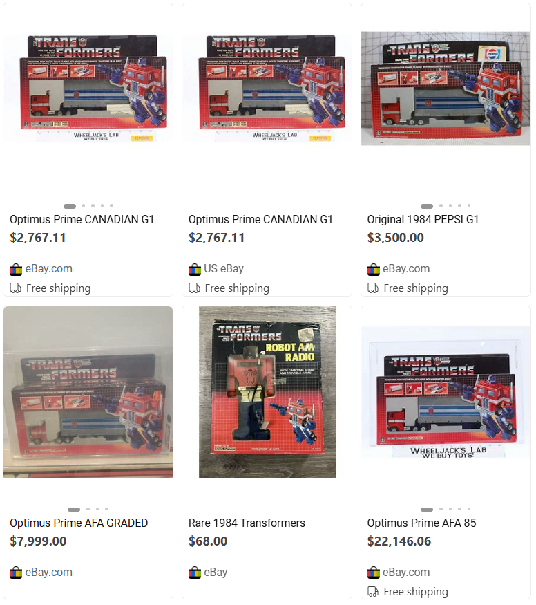 Optimus Prime prices on eBay